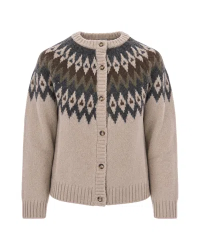 Max Mara Fair Isle Knit Cardigan In Beige
