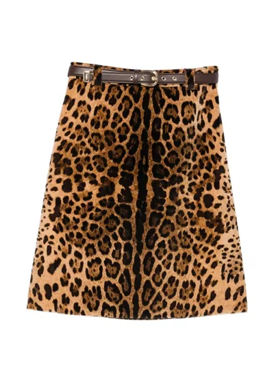 Max Mara Studio Leopard Print Skirt With Belt In Animal Print