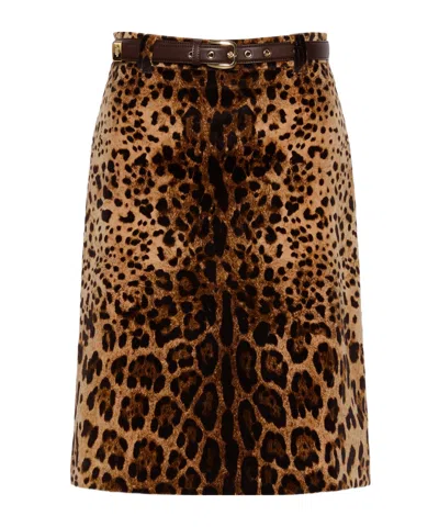 Max Mara Falange Leopard-print Belted Skirt In Brown