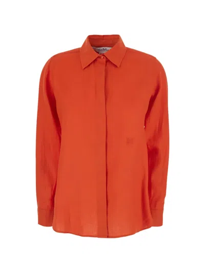 Max Mara Falas Embroidered-logo Linen Shirt In Orange
