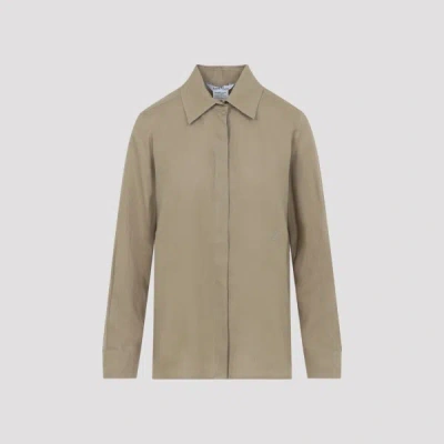Max Mara Desert Beige Linen Falasco M Logo Shirt In Brown