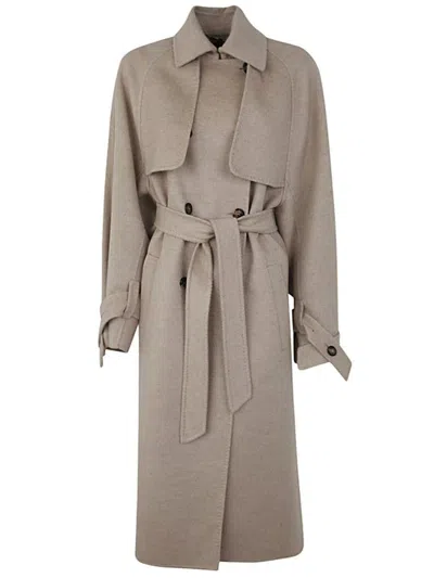Max Mara Falcone Double Breasted Trench In Gray