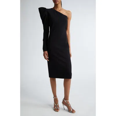 Max Mara One-shoulder Ruffled Midi Dress In Black