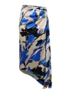 Max Mara Draped Floral Ruched Asymmetric Hem Skirts In Blue