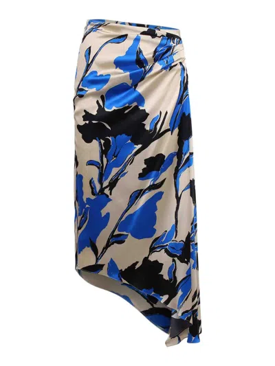 MAX MARA ASYMMETRIC SKIRT IN PRINTED SATIN