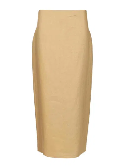 Max Mara Slim-fit Diagonal Linen Skirt In Sand