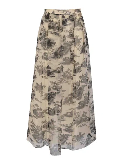 Max Mara Msesabbia Skirt In Printed Silk Organza In Gray