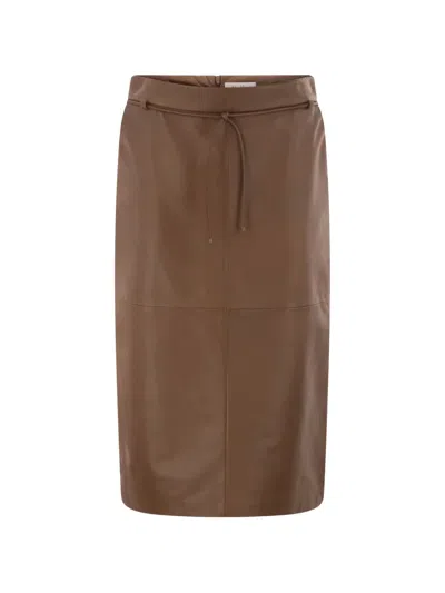 Max Mara Fantino Belted Pencil Midi Skirt In Brown