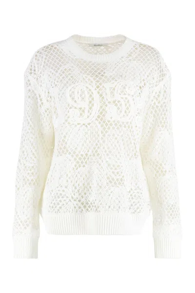 Max Mara Farea Cotton Crew-neck Sweater In White
