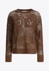 Max Mara Farea Embroidered Fishnet Sweater In Brown