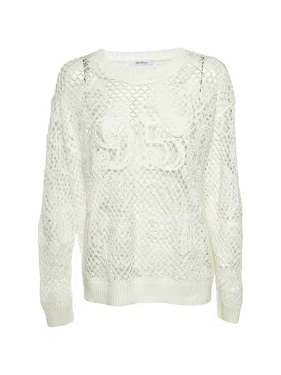 Pre-owned Max Mara Farea Open-knit Sweatshirt In White