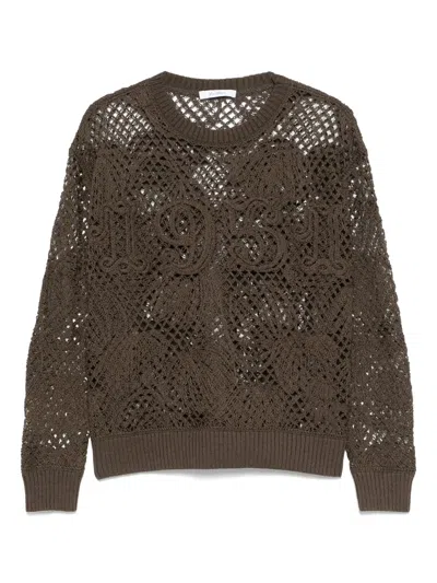 Max Mara Embroidered Cotton Top In Brown