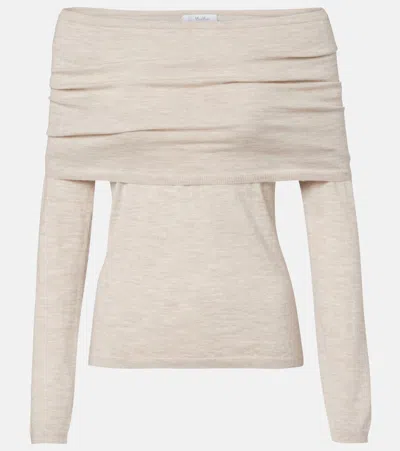 Max Mara Faretra Off-shoulder Cashmere Sweater In Neutral