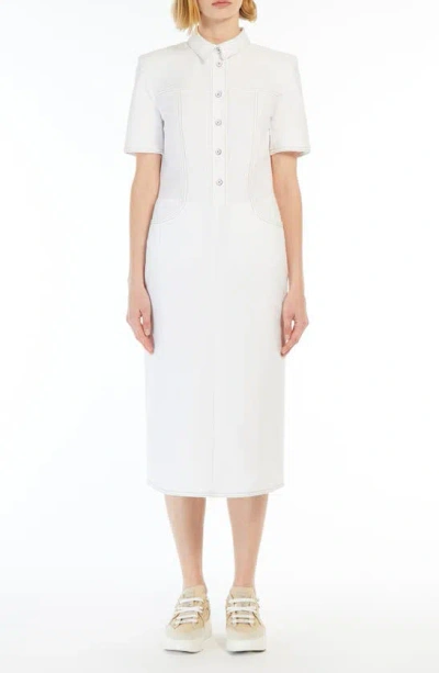 Max Mara Faro Cotton Blend Jersey Midi Shirtdress In White