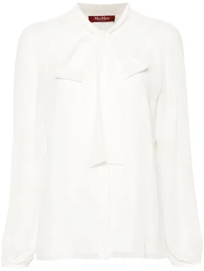 Max Mara Fascino Pussy-bow Collar Blouse In Neutrals