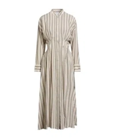 Max Mara Fashion Striped Linen Long-sleeve Shirt Dress In Gold