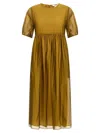 Max Mara Sheer Overlay Gathered Waist Dress In Gray