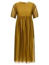 Max Mara Sheer Overlay Gathered Waist Dress In Yellow