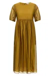 Max Mara Sheer Overlay Gathered Waist Dress In Yellow