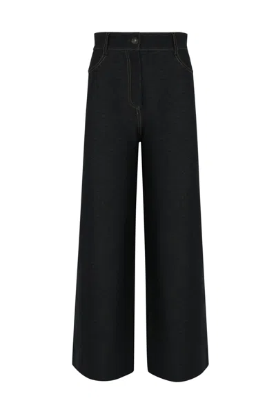 Max Mara Fausto Trousers In Denim Effect Jersey In Black