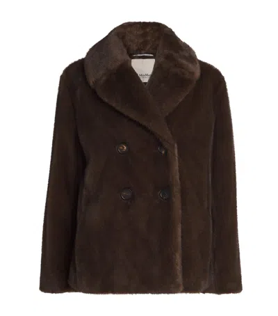 Max Mara Faux Faux Pea Coat In Brown