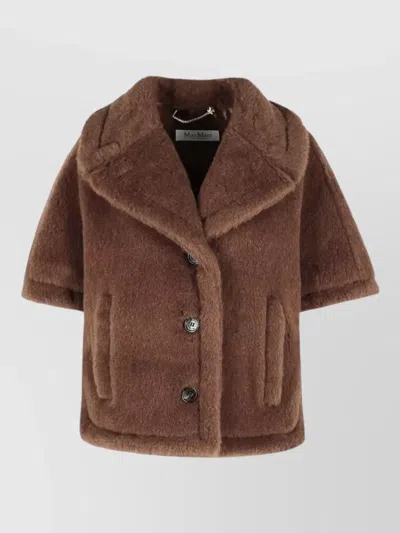 Max Mara Faux Fur Coat Notched Lapels Pockets In Brown