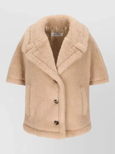 Max Mara Faux Fur Coat Short Sleeves Pockets In Multi