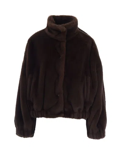 Max Mara Faux Fur Cropped Jacket With Stand Collar In Visone