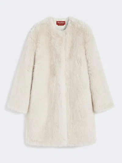 Max Mara Faux Fur Effect Fabric Coat In Neutral