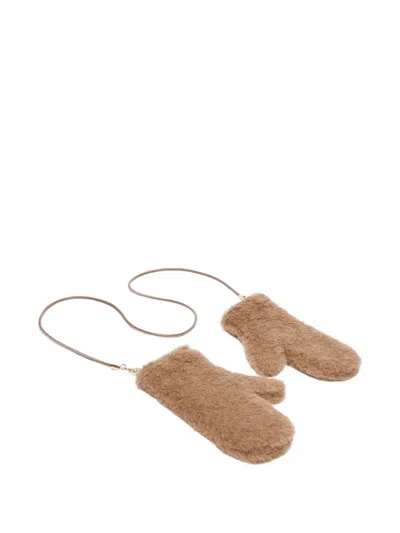 Max Mara Faux-fur Gloves In Brown