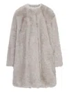 Max Mara Fur Round-neck Coat In Neutral
