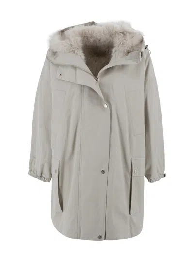 Max Mara Faux Fur Parka In Gray