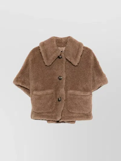 Max Mara Faux Fur Texture Capes With Large Collar In Brown