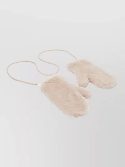 Max Mara Faux Fur Texture Gloves Detachable Strap In Neutral
