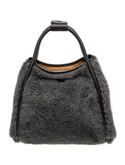 Pre-owned Max Mara Faux Fur Top Handle Bag In Gray