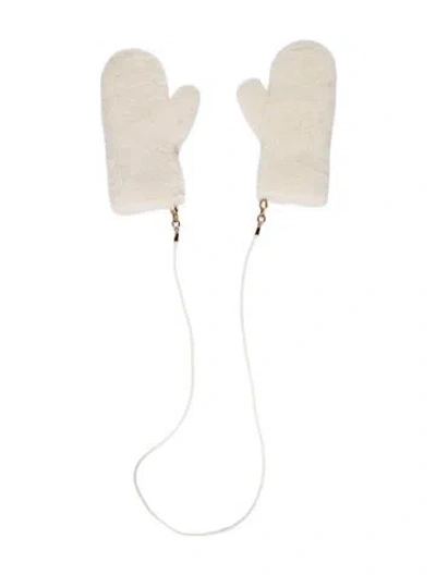 Pre-owned Max Mara Faux Fur Winter Gloves In White