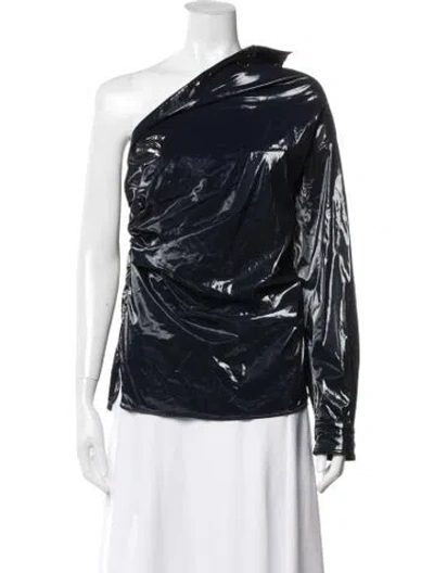 Pre-owned Max Mara Faux Leather Asymmetrical Top In Blue