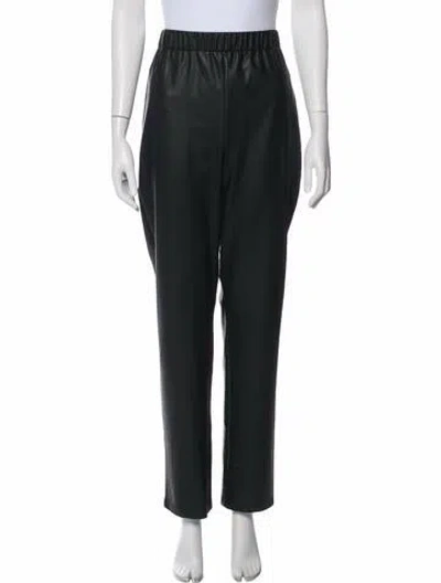 Pre-owned Max Mara Faux Leather Straight Leg Pants In Black