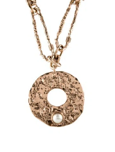 Pre-owned Max Mara Faux Pearl Circle Pendant Necklace, 29.5" In White