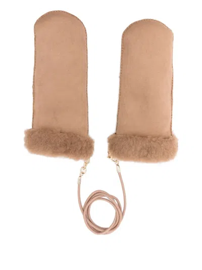 Max Mara Mittens With Faux Fur Trim Design In Brown