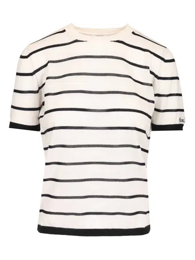 Max Mara Favetta Knit Tshirt Silk Wool T-shirt White In Multi
