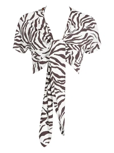 Max Mara Favore Zebra-pattern Top In White