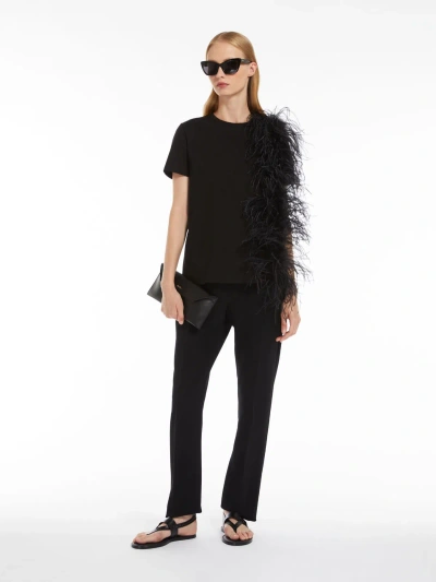 Max Mara Feather-detail Jersey T-shirt In Black