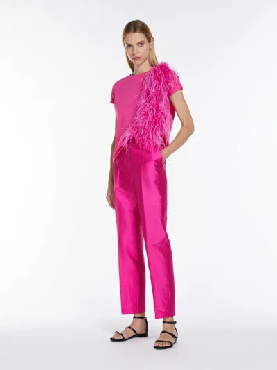 Max Mara Feather-detail Jersey T-shirt In Fuchsia