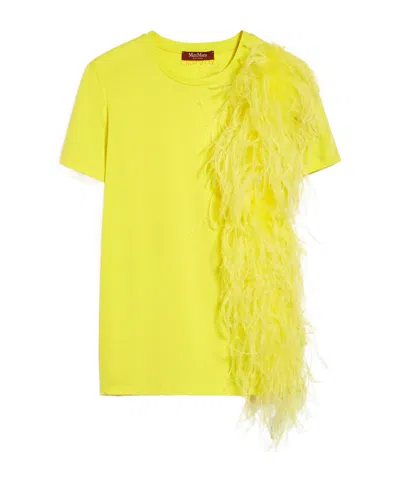 Max Mara Feather Detail Jersey T-shirt In Yellow