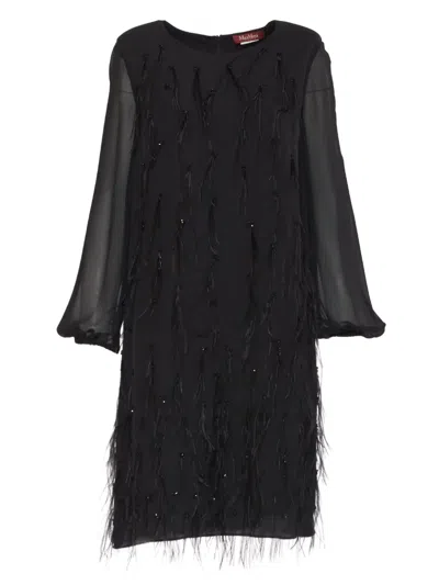 Pre-owned Max Mara Feather-detail Midi Dress