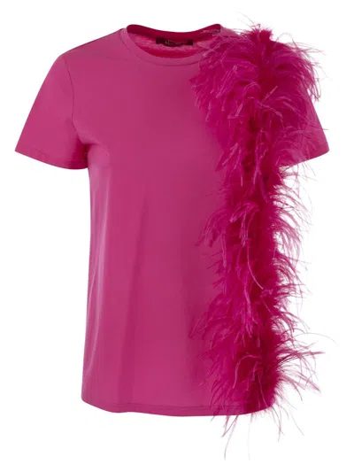 Max Mara Studio Feather Detailed Crewneck T In Pink