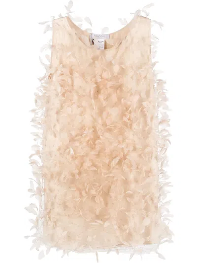 Max Mara Feather-embellished Shift Dress In Beige