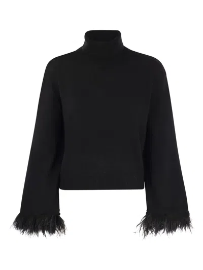 Max Mara Feather-trim Sweater In 黑色