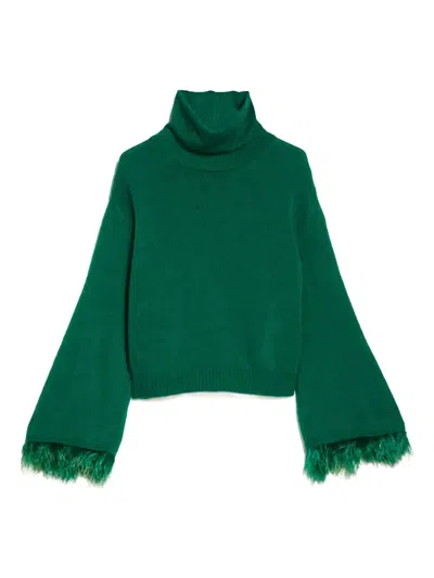 Max Mara Feather-trim Sweater In 绿色
